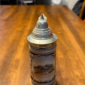 Deutsches Bundes-Gebrauchsmu Luzern Decorative Ceramic Beer Stein w/ Pewter Lid